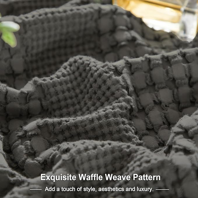 PHF 100% Cotton Waffle Weave Euro Sham Covers, 2 Pack 26" x 26" Bed Pillow Covers for Elegant Home Decor, No Filling, Luxury Aesthetic Soft Euro Pillow Cases for Bed, Charcoal Grey