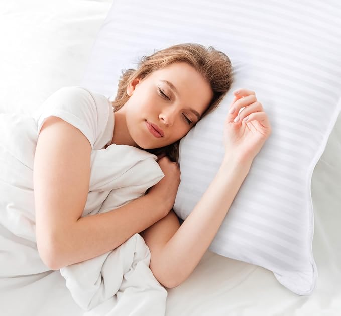 Utopia Bedding Bed Pillows for Sleeping, Pillows European Size Set of 2 | Down alternative pillows, cooling hotel quality, luxury comfort for back, side & stomach sleepers, Premium Stripes, White
