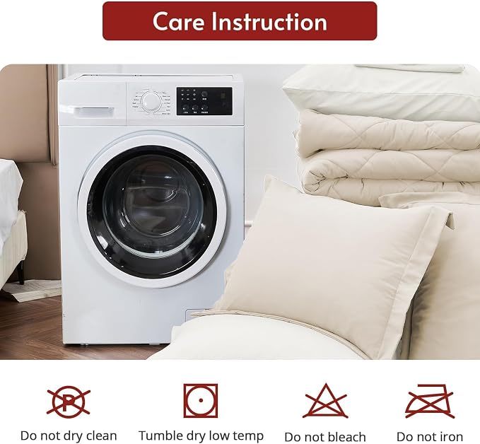 7 Pieces Queen Comforter Set, Reversible Bed in a Bag Queen Size, All Season Bedding Set with Comforter, Flat Sheet, Fitted Sheet, Pillowcases & Shams, Beige & White