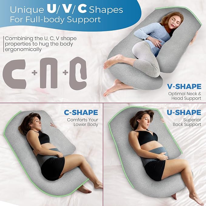 Pregnancy Pillows for Sleeping – 57-Inch Maternity Pillow for Pregnant Women with Removable Washable Cover – Support for Back, Belly, Neck, Legs, & Hips – V C U Shaped Full Body Pillow