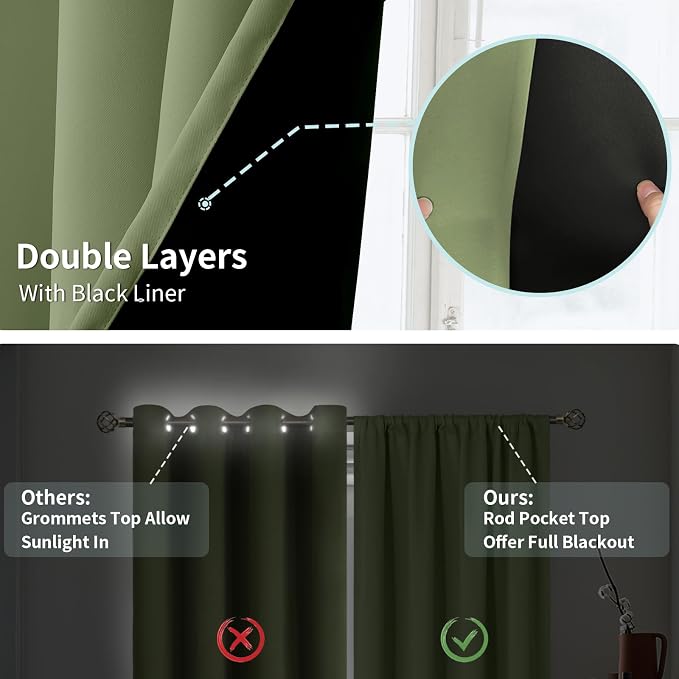 BGment Grass Green Blackout Curtains for Bedroom 84 Inch Length 2 Panels | Thermal Insulated, Full Room Darkening, Noise Cancelling, Window Curtains Drapes with Rod Pocket, 42 x 84 Inch