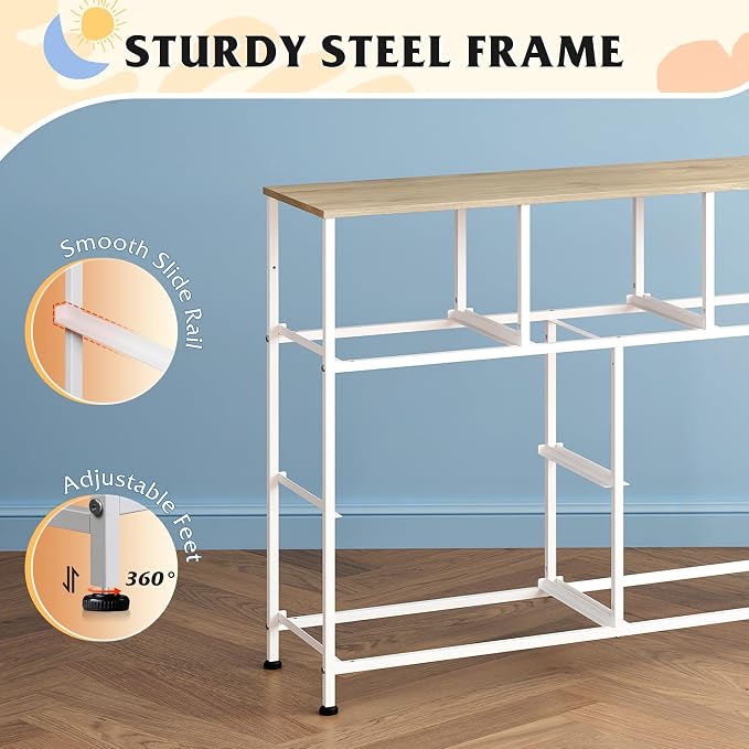 WLIVE Dresser for Bedroom, 7 Drawers, TV Stand, Cream White | 7 roomy fabric drawers, Fits TVs up to 45 inch, Bedroom or living room, Wide storage design, Chest of drawers