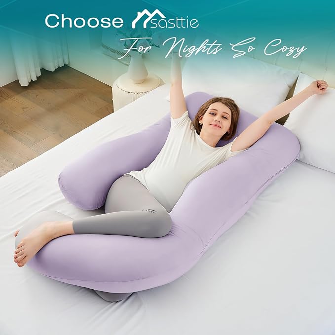 Cooling Pregnancy Pillows for Sleeping, 65'' Full Body Pillow, Lavender | Sasttie Maternity Pillow, OEKO-TEX, Down Alternative, Removable Cover, Pregnant Women Must Haves, Maternity Essential