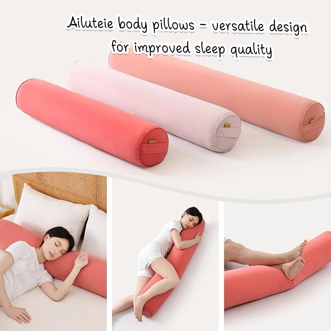 Body Pillow for Adults,Long Round Pillow,Big Cylindrical Pillow,Large Full Bolster Pillows for Side Sleepers (Coral Peach, 47.24"*7.87")