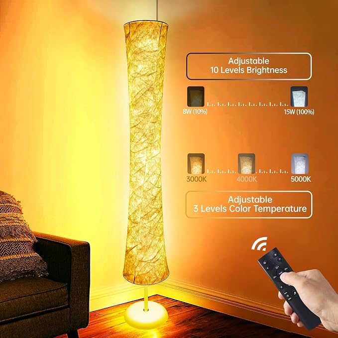 WORLD WIN Floor Lamp, 61'' Smart RGB LED Corner Lamp with Music Sync and 16 Million DIY Colors, 3 Color Temperature, APP & Remote Control, Color Changing Standing Floor Lamp with Stand