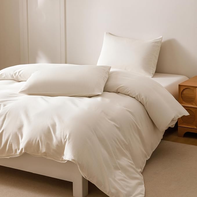 HeimenAogo Egyptian Cotton Duvet Cover Set Full Size, Ultra Soft and Breathable Comforter Cover with Zipper Closure, High Thread Count Long Staple Cotton Blanket Cover 3pcs, Off White