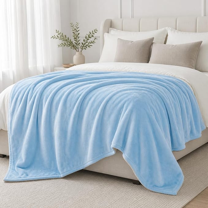 Light Blue Fleece Plush Throw Blanket 108"x90"for Couch Fuzzy Cozy Flannel | Super Soft Lightweight Microfiber Blanket for Sofa Bed bedroom Home Decor All Season,Birthday Gifts for Women Mom Adult