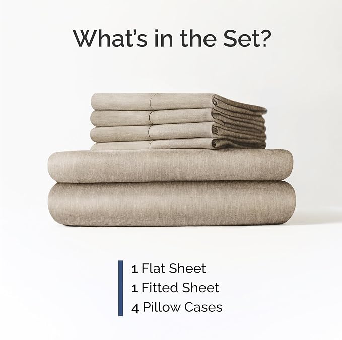 Queen 6 Piece Bed Sheet Set - Breathable & Cooling Sheets - Heathered Beige | Ultra-Soft Hotel Luxury Bedding Set w/ 8-16 Inch Deep Pockets, 1 Flat & 1 Fitted Sheet & 4 Pillowcases, Wrinkle & Fade Free