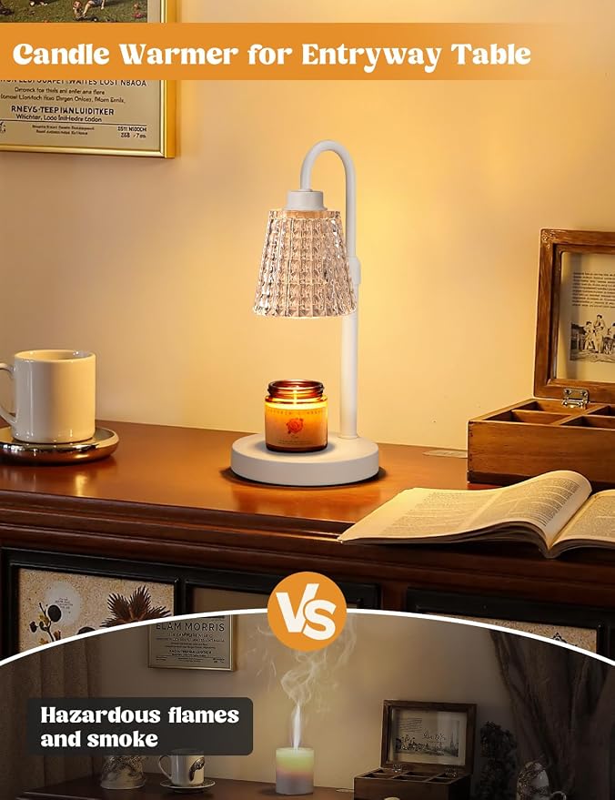 Innqoo White Crystal Candle Warmer Lamp with Timer, Dimmable Candle Warmer for Jar Candles, Height Adjustable Wax Melts Warmer, Birthday Gifts for Women Mom, House Warming Gifts New Home Decor