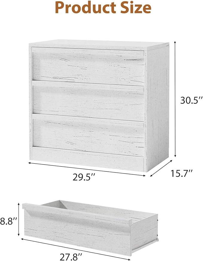 Garvee 3 Dresser for Bedroom, 30.5" Tall Dresser, Freestanding Vertical Drawer with Storage, Wooden Closet Chest Storage for Living Room, Hallway, Entryway, White