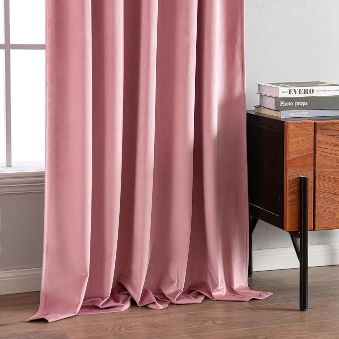 MIULEE Velvet Curtains 52x108 inches 2 Panels Blush Pink Blackout Curtains | Luxury, Bedroom Living Room, Thermal Insulated, Super Soft Window Drapes, Rod Pocket & Back Tab