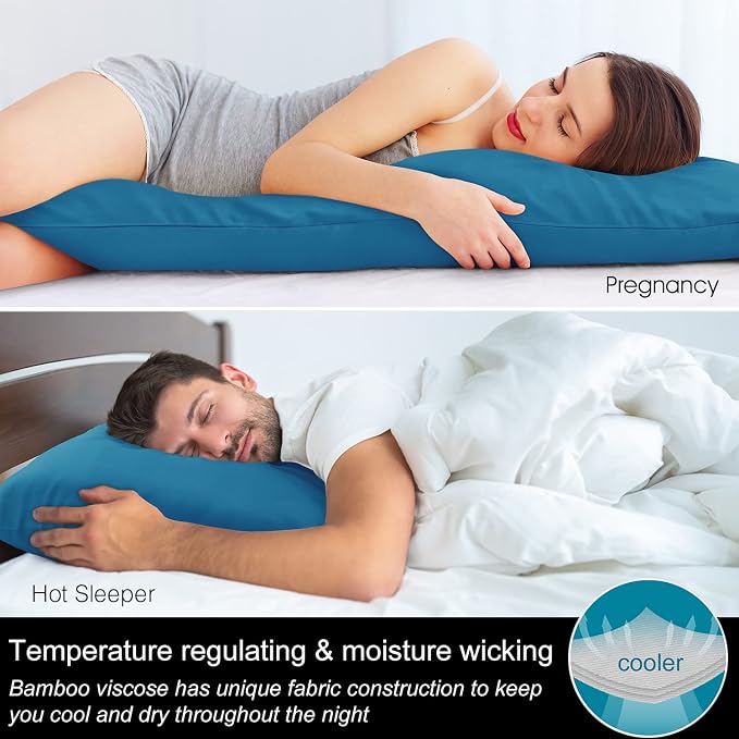 BEDELITE Body Pillow Pillowcase, Rayon from Bamboo, Teal, 20"x54" | Cooling and Breathable Body Pillow Cover for Hot Sleepers & Night Sweats, Silky Soft Full Long Pillow Case, Envelope Closure