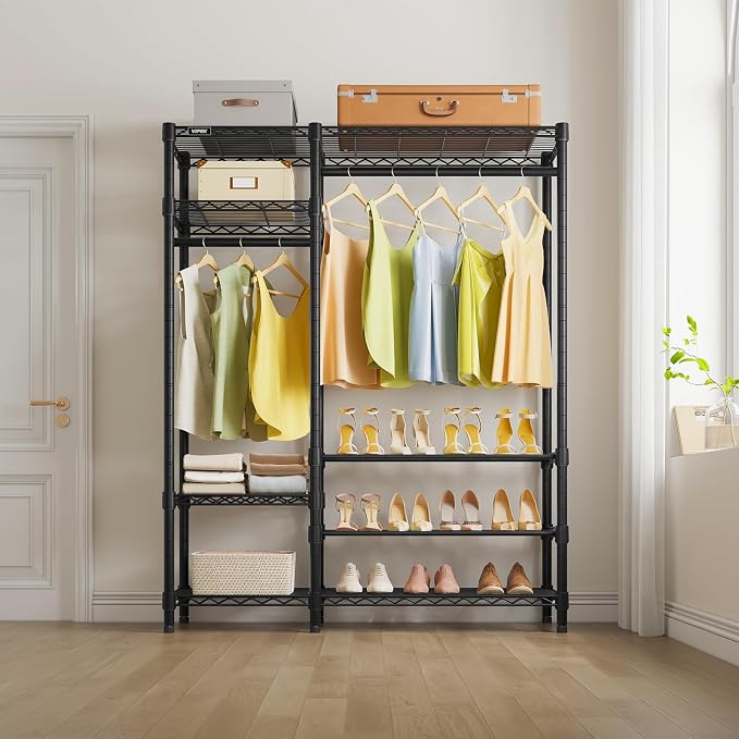 VIPEK V2S Heavy Duty Clothes Rack Portable Closet Organizer System Black | Closet System with 6 Tiers Adjustable Wire Shelves Shoe Shelves Metal Freestanding Clothing Rack for Walk-in Closet 750LBS