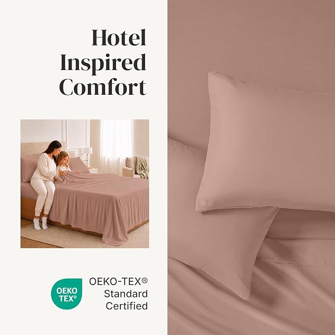 Modern Threads Soft Microfiber Solid Sheets - Luxurious Microfiber Bed Sheets - Includes Flat Sheet, Fitted Sheet with Deep Pockets, & Pillowcases Rose Full