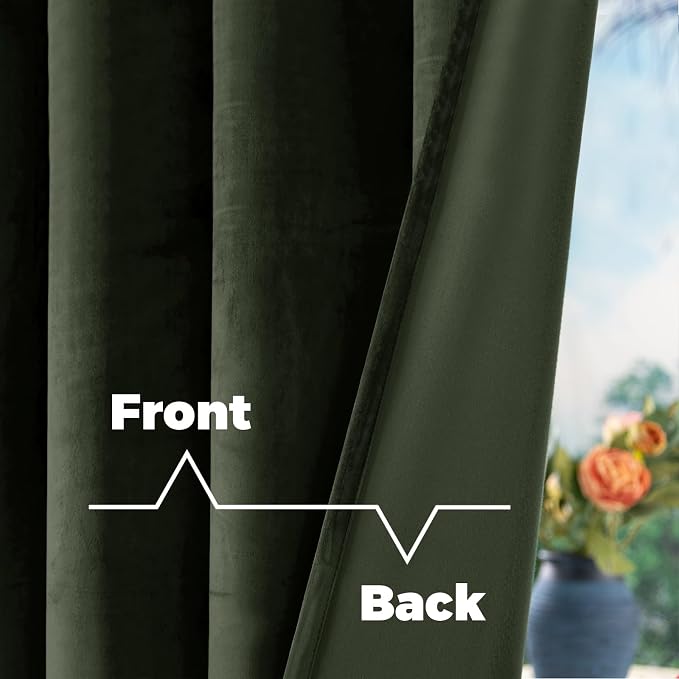 BGment Olive Green Velvet Blackout Curtains for Bedroom, 52 x 78 Inch | Super Soft, Thermal Insulated, Elegant, Room Darkening, Noise Reduce, Drapes for Living Room, Back Tab Rod Pocket, 2 Panels