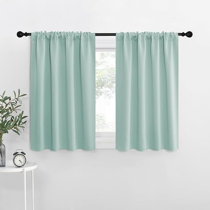 NICETOWN Aqua Blue Blackout Curtains for Camper 42" w x 36" L 2 Panels | Kitchen Short Drapes Thermal Insulated Rod Pocket Window Treatment Draperies for Nursery Bedroom Light Blocking Home Decor