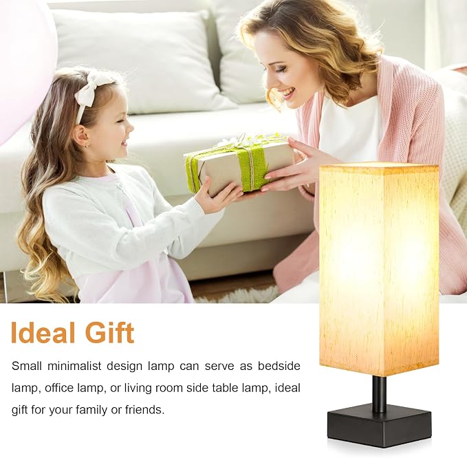 aooshine Small Bedside Table Lamp for Bedroom - Square Cream Fabric Shade | Inline Rocker Switch, Corded Electric, Bulb Not Included, 12.8" Mini Table Lamp for Nightstand, Desk, Dorm, Office