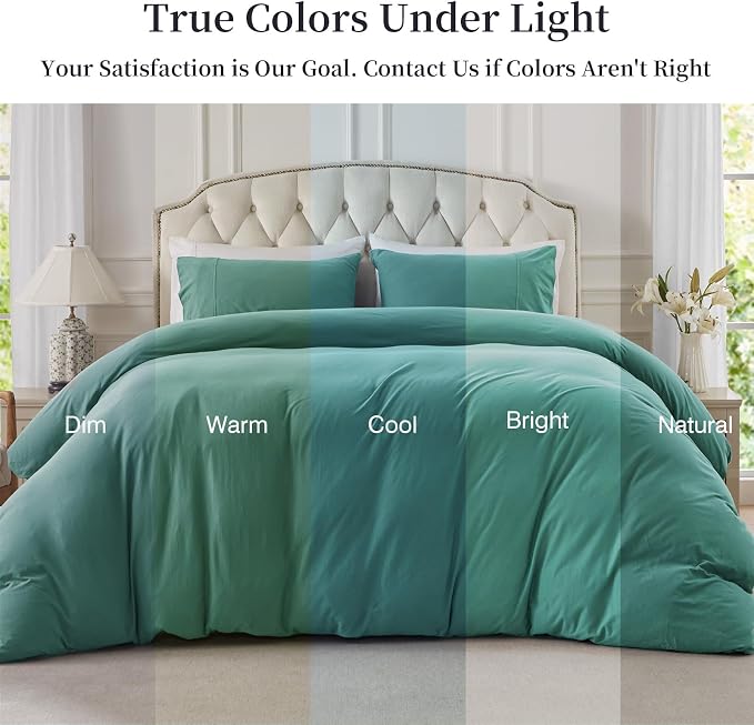 PURE ERA Jersey Knit Sheet Set Solid Teal Green Twin | 100% Cotton, 3 Piece Set, T Shirt Soft, Breathable, Envelope Closure Pillowcases, Hidden Zipper, 8 Ties, No Insert, Modern