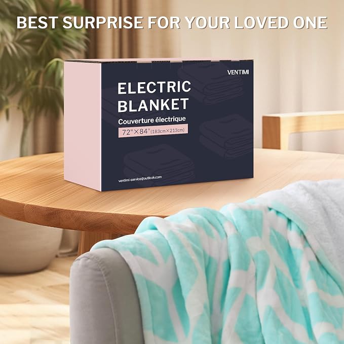 VENTIMI Heated Blanket Full, 9 Heat Levels & 2-10 Hours Auto Off, Green | ETL & FCC, Fast Warming, 72" x 84", Flannel and Sherpa, Couch Bed Use, Machine Washable, Removable Controller