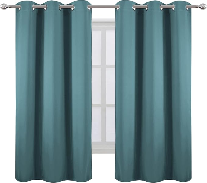 Sea Teal Thermal Blackout Curtains/38 x 63 Inch/Set of 2 Panels Room Darkening Curtains for Bedroom