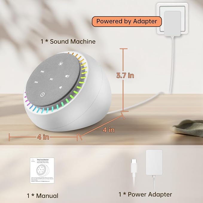 DreamSky Sound Machine for Sleep, White Noise for Sleeping Adults & Baby | Brown Noise Fan for Office Privacy & Noise Canceling, 26 Sounds & RGB Night Light, USB-C Powered for Home Travel