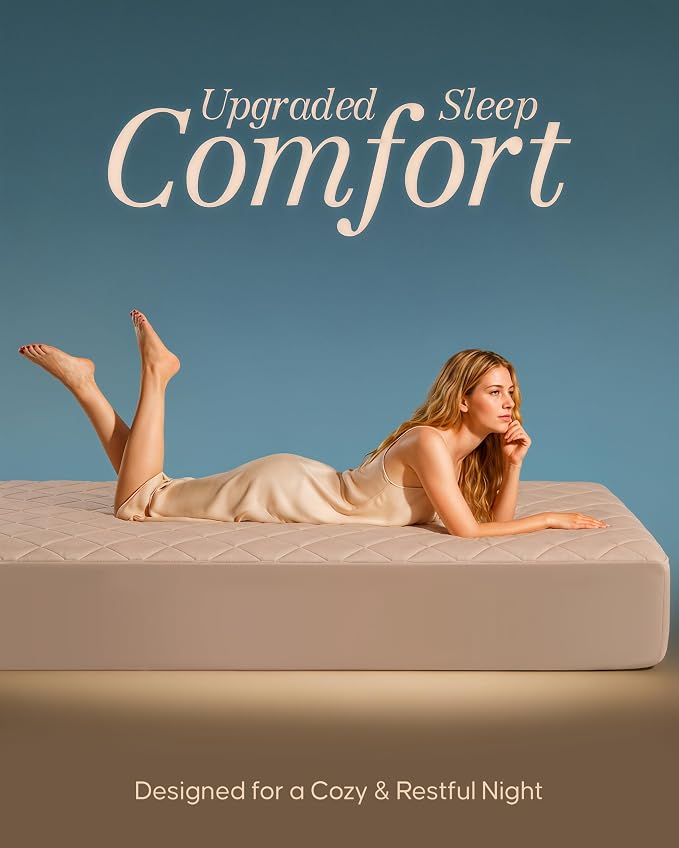 Quilted Mattress Pad, Full Mattress Protector Topper fits 16" Deep, Beige | Soft Breathable Fitted Mattress Cover, Noiseless, Deep Pockets & Machine Washable for Home & Hotels by Utopia Bedding