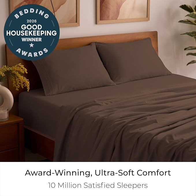 Mellanni Iconic 4-Piece, Ultra Soft Sheet Set (Full, Brown) | 10M+ Sleepers. Lab-tested: Sleeps Cool, Stays Bright, Strong, Smooth. Good Housekeeping Best Bedding, 7 yrs running.