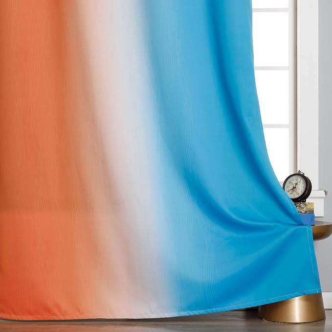 Ombre Orange and Blue Blackout Curtains 52Wx45L Inch Long | Gradient Curtains for Living Room,Thermal Insulated, Full Light Blocking,Grommet Window Drapes for Boys Bedroom, 2 Panels Set