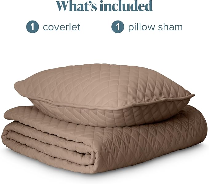 Bare Home Coverlet Set - Twin/Twin Extra Long - Lightweight Bed Decor - Comforter Alternative - All-Season Quilted Bedspread (Twin/Twin XL, Taupe)