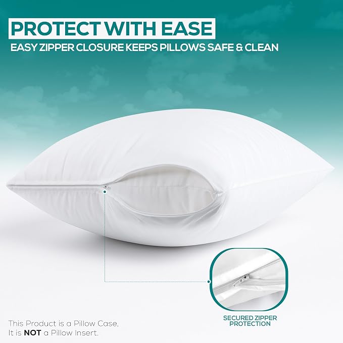 Set of 8 Pillow Protectors with Zipper Standard Size, Pillow Covers | Ultra Soft Pillow Encasements, Bed Bug & Dust Mite Proof, Moisture Wicking and Waterproof Pillow Cases by Utopia Bedding