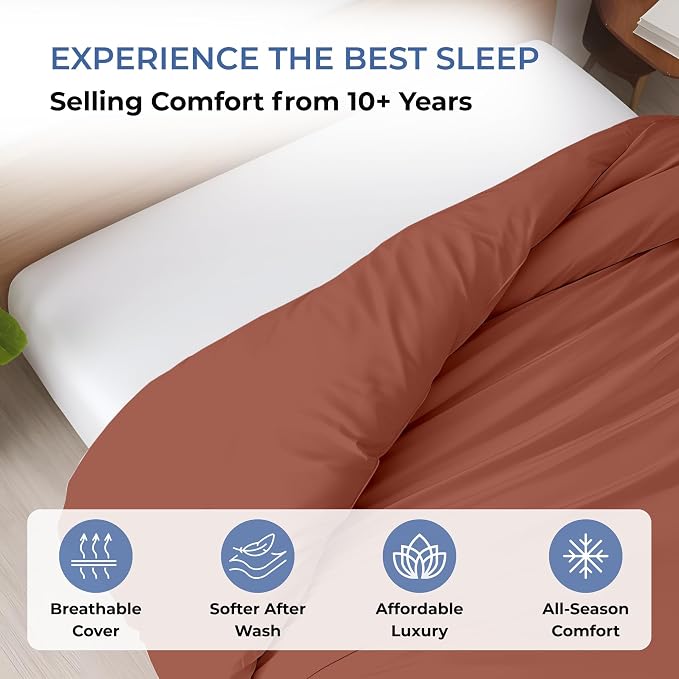 1 Pc Duvet Cover King Size-100% Egyptian Cotton 600 Thread Count Ultra Soft Premium Durable Comforter Cover Zipper Closure & Corner Ties - (Burnt Orange, 104" X 94")