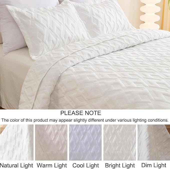 Cmfshape Diamond Embroidery Quilt Set,3 Pieces Queen Quilt Bedding Set,Lightweight Soft Quilt Set for All Seasons,Soft Bedspread Reversible Coverlet(Ivory,92"x96")