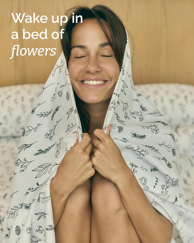Twin 3 Piece Boho Botanical Floral Sheet Set - Soft & Cooling - Plants | 1 Flat, 1 Fitted & 1 Pillowcase w/ Deep Pockets, Boho Botanical Floral Bedding, Breathable & Cooling, Wrinkle & Fade Free