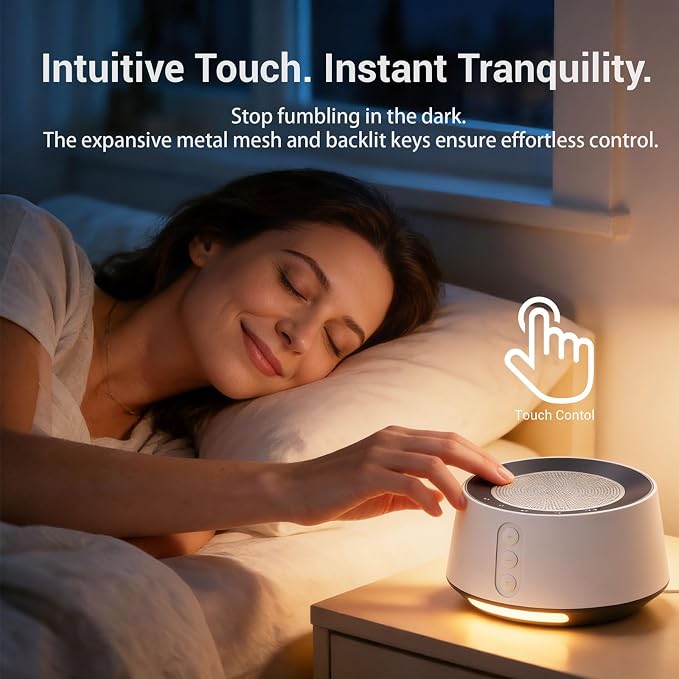 White Noise Machine with Night Light – 20 Soothing Sounds, 10 Color Lights, 5 Timer Settings & Memory Function, Portable Sleep Sound Machine for Baby Nursery, Kids & Adults, Black