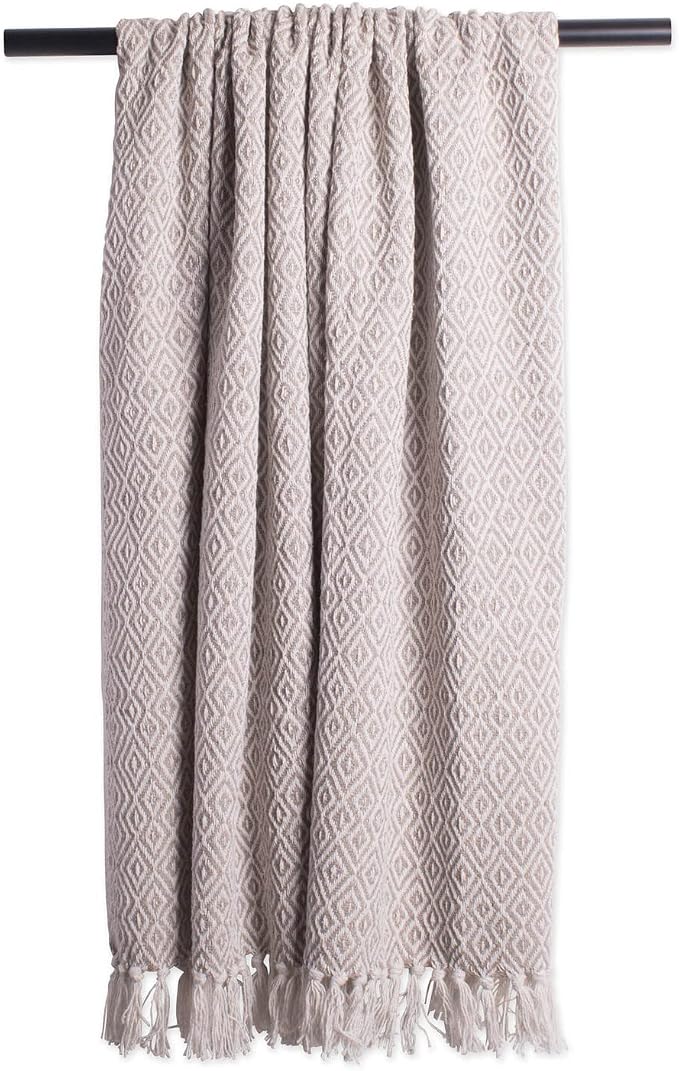 DII Rustic Farmhouse Double Diamond Woven Throw, 50x60, Stone