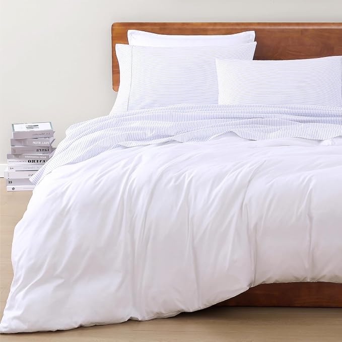 LANE LINEN Twin Sheet Set 100% Organic Cotton Cooling Soft - Ticking Stripe | 100% Organic Cotton Percale Twin Sheet Set - Affordable Organic Luxury, Honest-Price Organic Quality, For Hot Sleepers