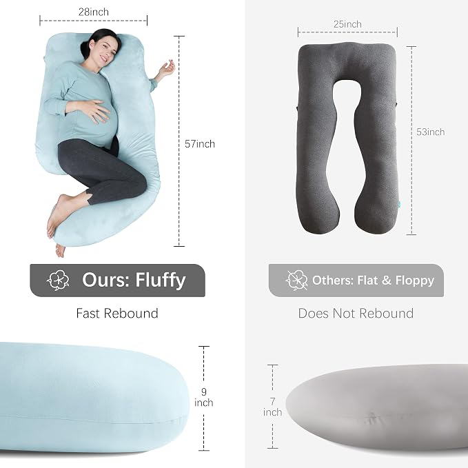 MOON PARK Pregnancy Pillows for Sleeping - U Shaped Full Body Maternity Pillow with Removable Cover - Support for Back, Legs, Belly, Hips - 57 Inch Pregnancy Pillow for Women - Aqua