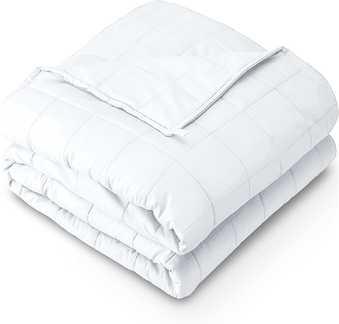Bare Home Cotton Weighted Blanket (White, 48"x72" 15lbs) | Full or Queen Size for Adults, All-Natural 100% Cotton, Premium Heavy Blanket Nontoxic Glass Beads