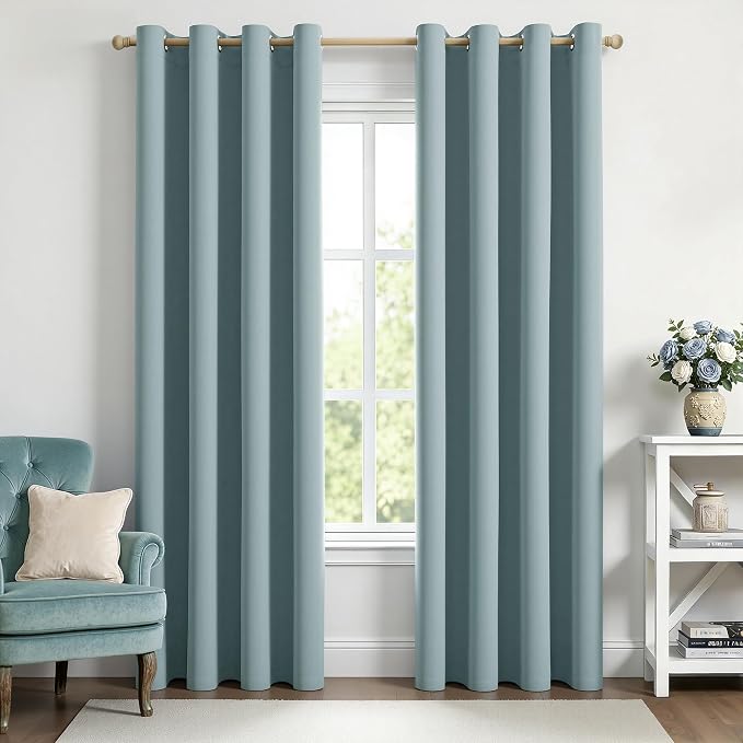 MIULEE Slate Blue Blackout Bedroom Curtains Drapes 72 Inch Long 52"x72" | Grommet Top, Room Darkening Window Drapes, Privacy Protection, Thermal Insulated, Heat Blocking, Light Blocking