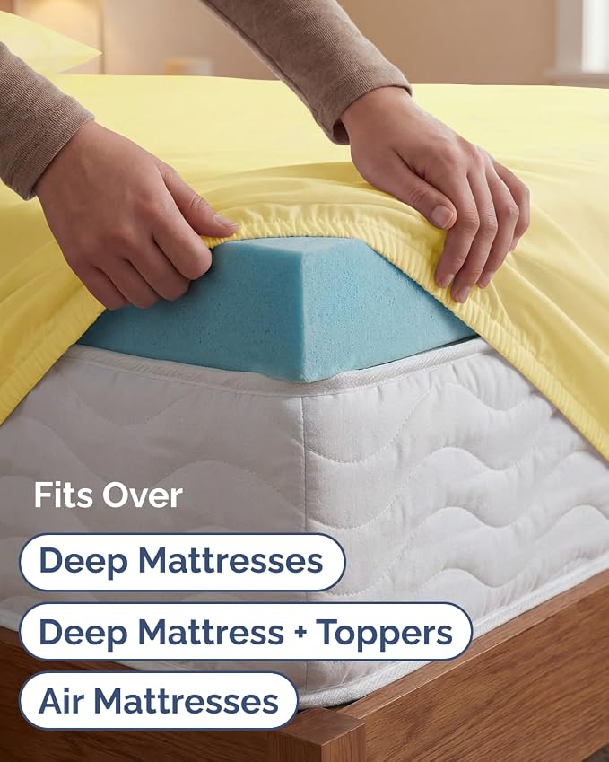 Extra Deep Twin XL Sheet Set - 4 Piece College Dorm Room - Yellow | College Dorm Room Essentials, Easy & Secure Fit, Ultra-Soft, Wrinkle & Fade Free, Comfy Sheets Set with Extra Deep Pockets