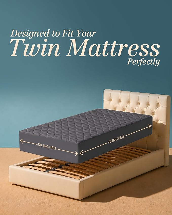 Quilted Mattress Pad, Twin Mattress Protector Topper fits 16" Deep, Grey | Soft Breathable Fitted Mattress Cover, Noiseless, Deep Pockets & Machine Washable for Home & Hotels by Utopia Bedding