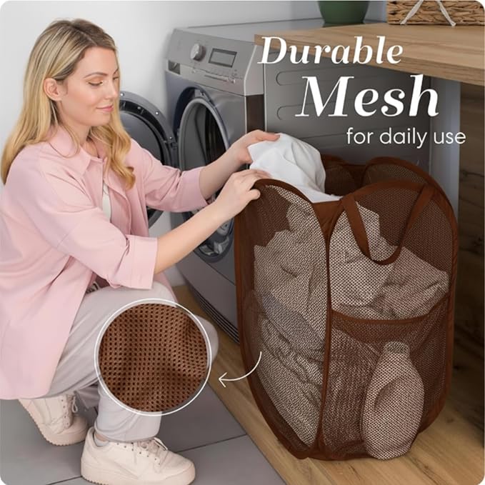 Handy Laundry Collapsible Mesh Pop Up Laundry Hamper with Side Pocket | Collapsible Mesh Pop Up Hamper, Wide Opening, Side Pocket, Breathable, Sturdy, Foldable, Space-Saving for Clothes Storage