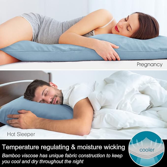 BEDELITE Body Pillow Pillowcase, Rayon from Bamboo, Blue, 20"x54" | Cooling and Breathable Body Pillow Cover for Hot Sleepers & Night Sweats, Silky Soft Full Long Pillow Case, Envelope Closure