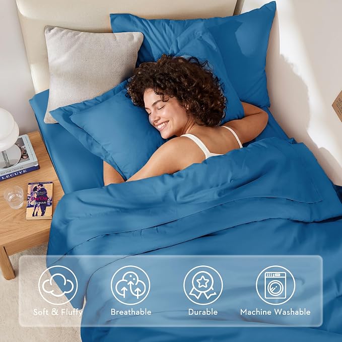 5 Pieces Twin XL Comforter Set, Soft Bed in a Bag Twin XL Size, All Season Bedding Set with Comforter, Flat Sheet, Fitted Sheet, Pillowcases & Shams, Bluish Green