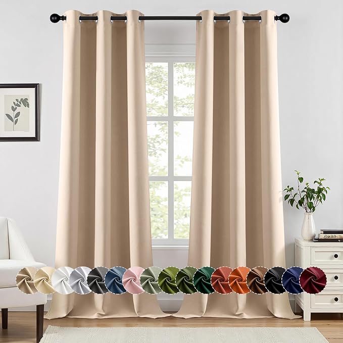 MIULEE Blackout Curtains for Bedroom 2 Panels 40 x 96 Inch Long Beige | Thermal Insulated, Living Room Darkening Grommet Drapes, Noise Reducing, Light Blocking Window Treatments
