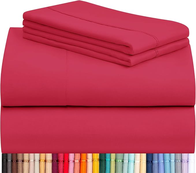 Cal King Size Sheets Set, Cooling & Soft Deep Pocket Bed Sheets, 4PC | LuxClub Silky Fitted Sheet & Pillowcase Sets, Breathable Hotel Luxury Bedding for Mattress Wrinkle Free, Red