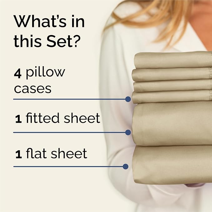 King 6 Piece Bed Sheet Set - Comfy, Breathable & Cooling Sheets - Beige | Ultra Soft Hotel Luxury Bedding Set w/ 8-16 Inch Deep Pockets - 1 Flat & 1 Fitted Sheet & 4 Pillowcases - Wrinkle & Fade Free