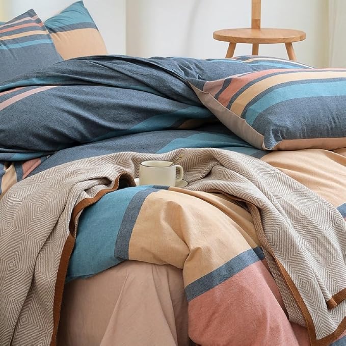 LifeTB Striped Comforter Set King Size Multi-Colored Stripes Pattern Comforter Fluffy Bed Set 3 Pieces Lightweight Bedding Comforter King Modern Soft Patchwork Stripe Boho Comforter for All Seasons