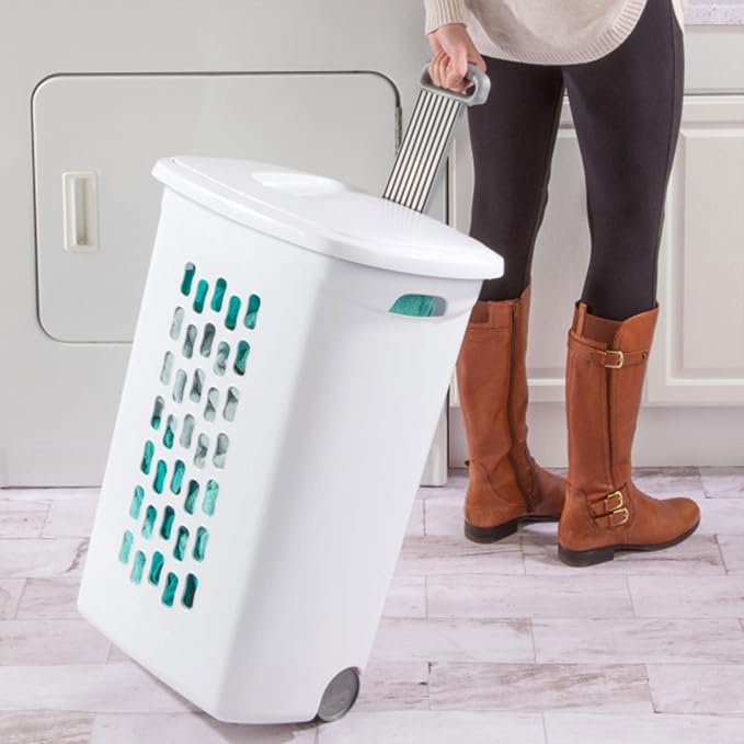 Sterilite Ultra™ Wheeled Hamper, Plastic Laundry Hamper, White, 3 Pack