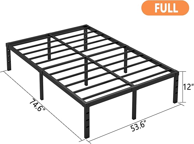 Hafenpo 12 Inch Full Bed Frame, Under Bed Storage, Black | Sturdy Metal Platform Full Size, No Box Spring Needed, Heavy Duty, Easy Assembly, Strong Bearing Capacity
